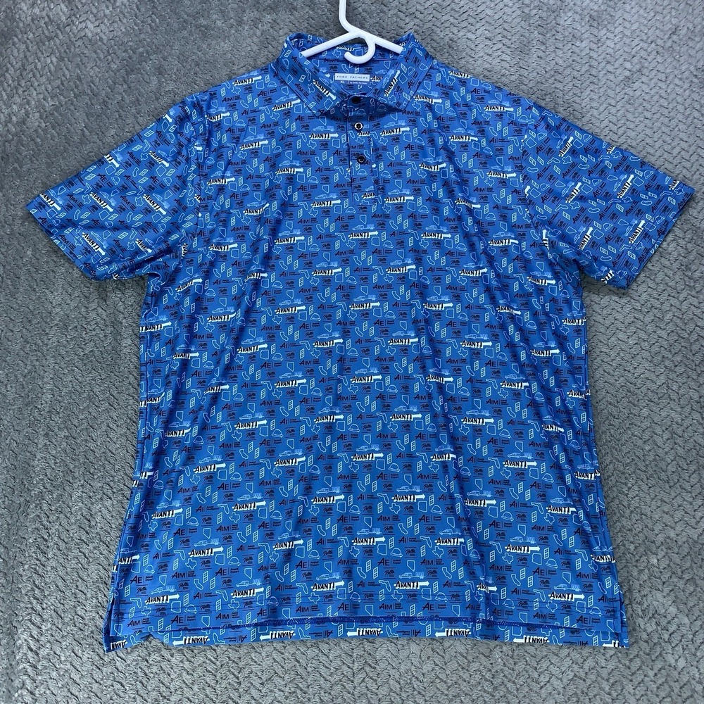 Fore Fathers Polo Shirt Men XL Blue Pella Avanti Golf Performance All Over Print